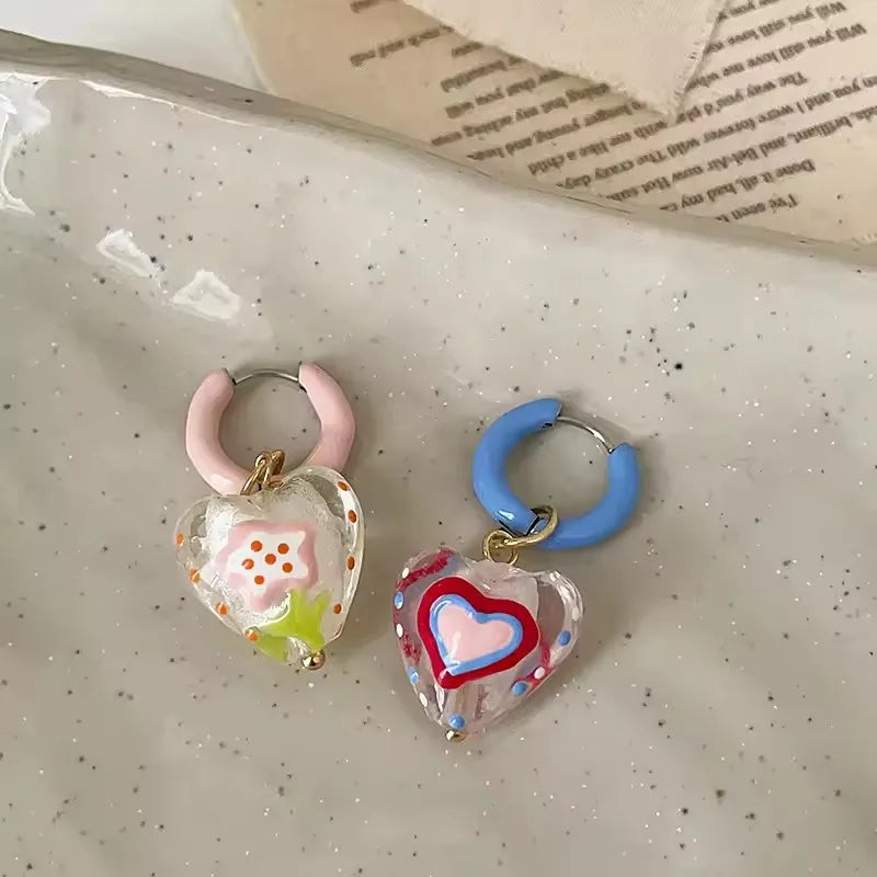 Candy Hearts Asymmetric Hoops
