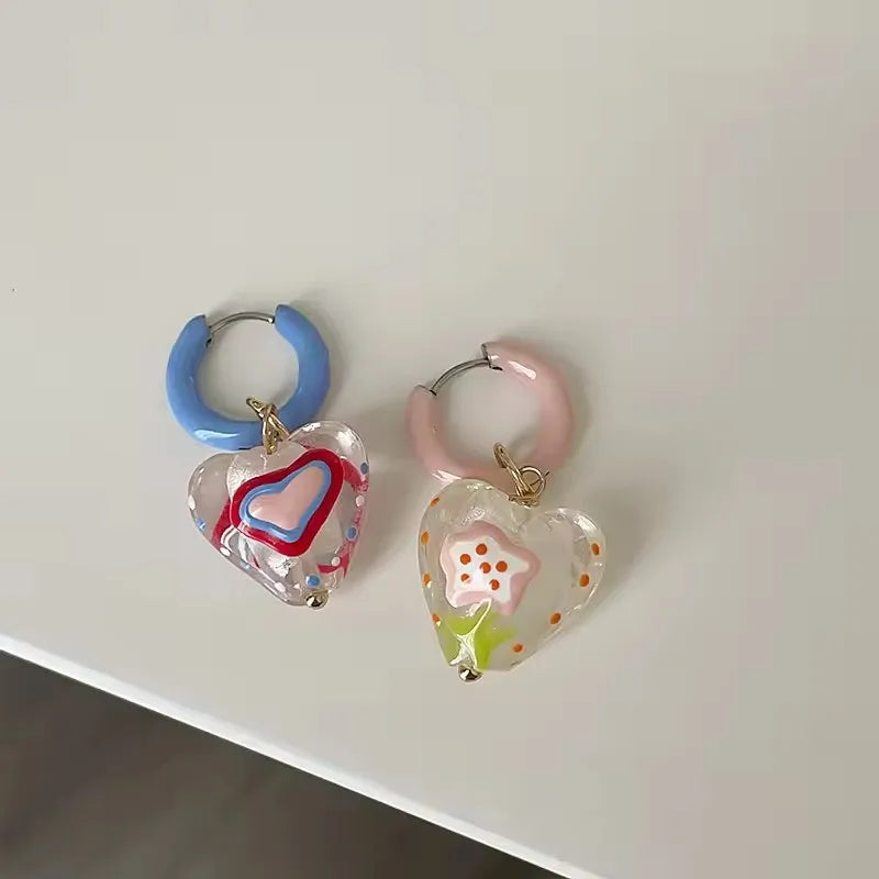 Candy Hearts Asymmetric Hoops