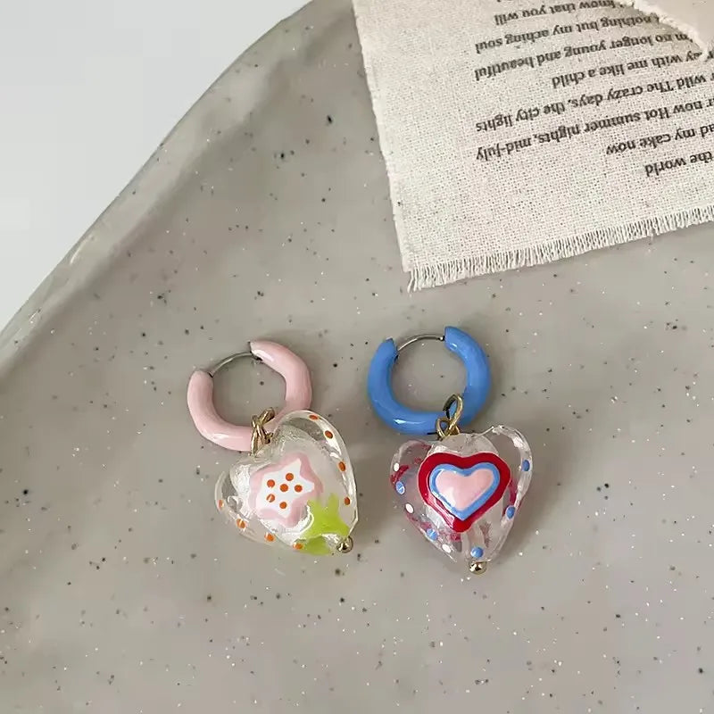 Candy Hearts Asymmetric Hoops