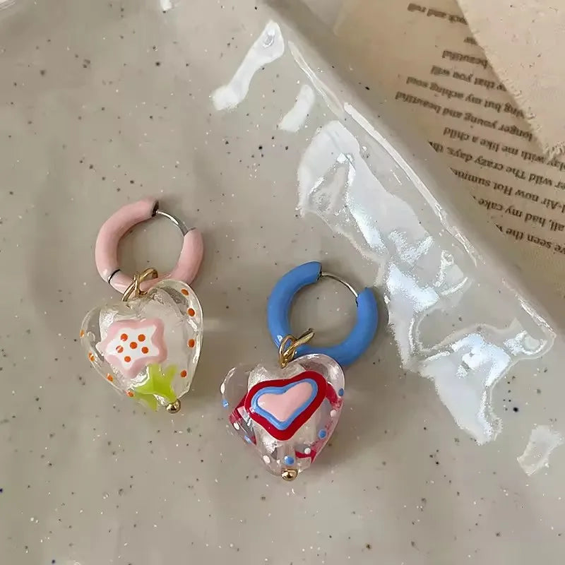 Candy Hearts Asymmetric Hoops