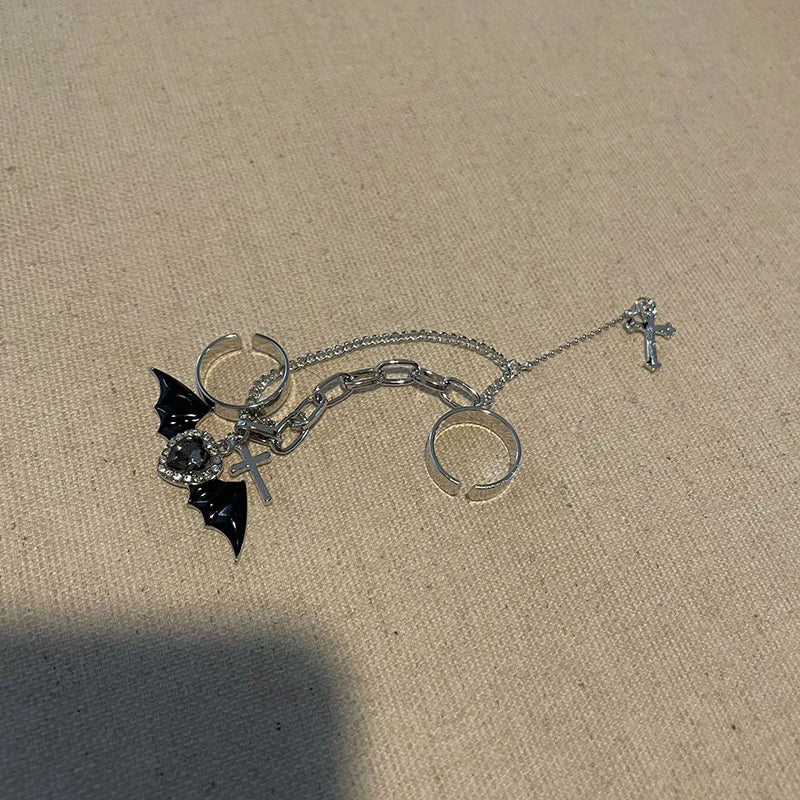 Black Bat -Cross Chain Ring