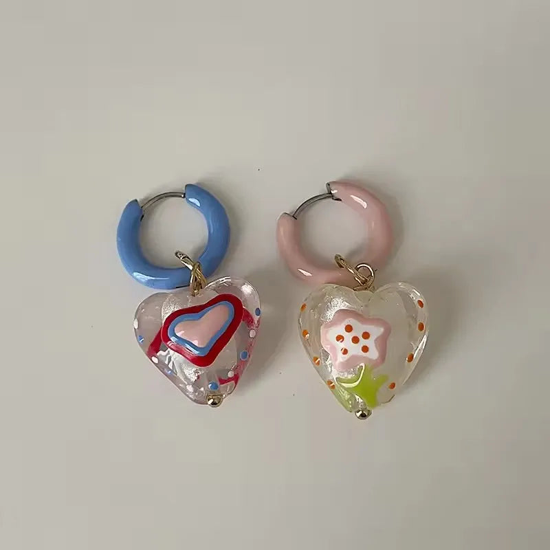 Candy Hearts Asymmetric Hoops